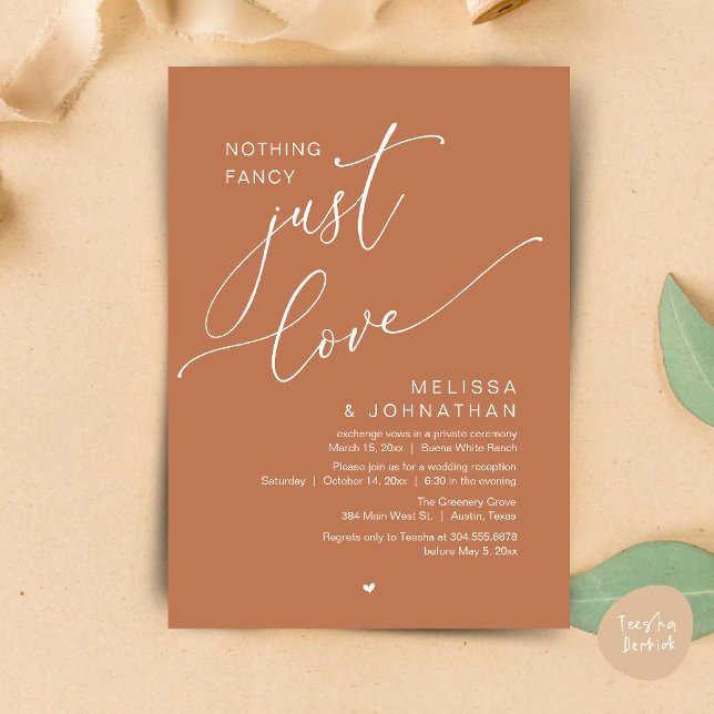 Nothing Fancy, Just Love, Wedding Reception Invitation (Nothing Fancy, Just Love, Wedding Reception Dinner Party Brunch Lunch Invitation Card Brown copper)