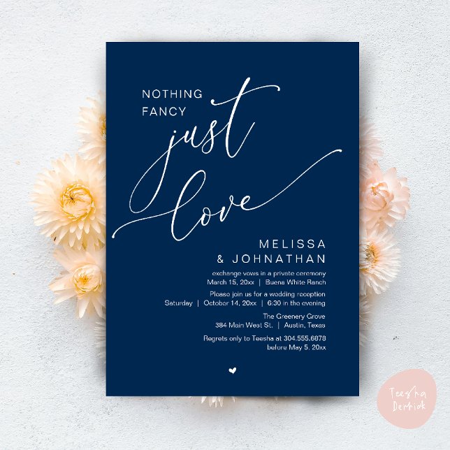 Nothing Fancy, Just Love, Wedding Reception Invitation (Nothing Fancy, Just Love, Wedding Reception Dinner Party Brunch Lunch Invitation Card Navy Blue)