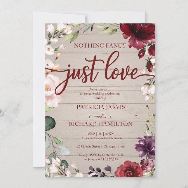 Nothing Fancy Just Love Wedding Rustic Cream Invitation (Front)