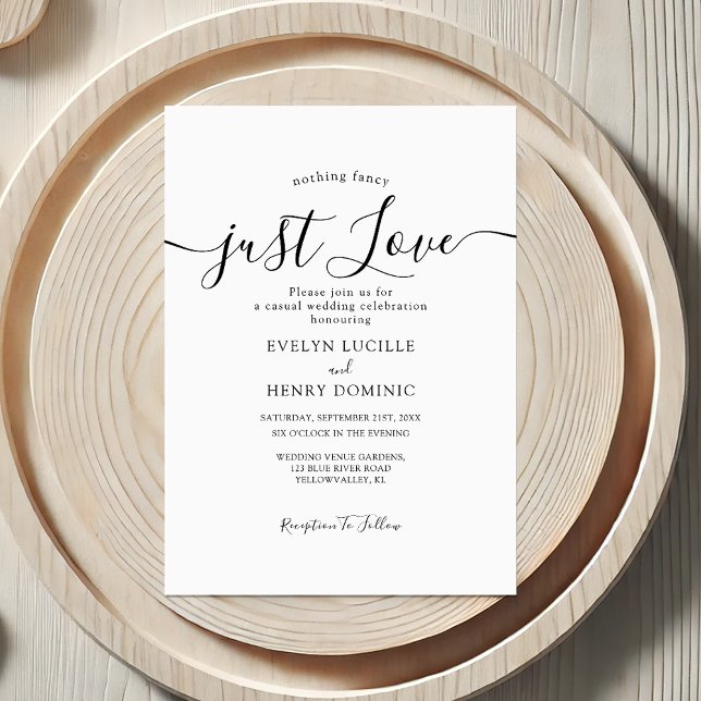 Nothing Fancy Just Love Whimsical Script Wedding Invitation (Creator Uploaded)
