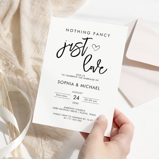 Nothing Fancy Just Love White Black Wedding Invitation (Creator Uploaded)