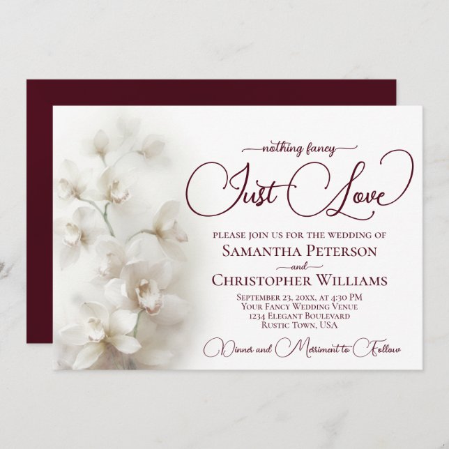 Nothing Fancy Just Love White Orchids Wedding Invitation (Front/Back)
