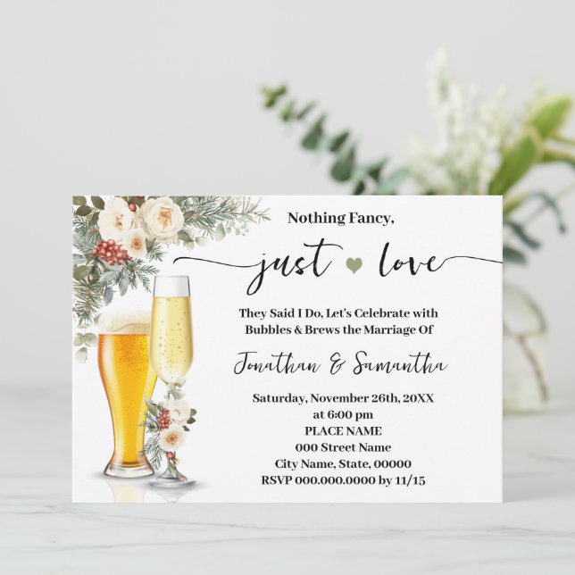 Nothing Fancy Just Love White Winter Wedding Invitation (Standing Front)