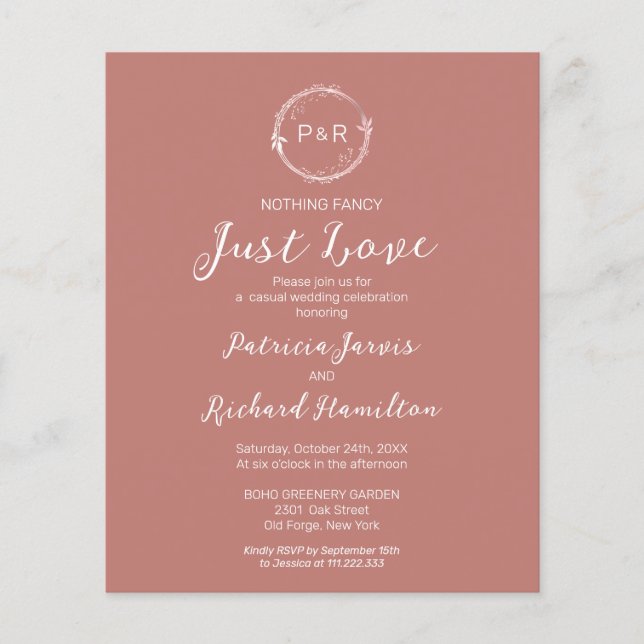 Nothing Fancy Monogram Budget Wedding Invitations (Front)