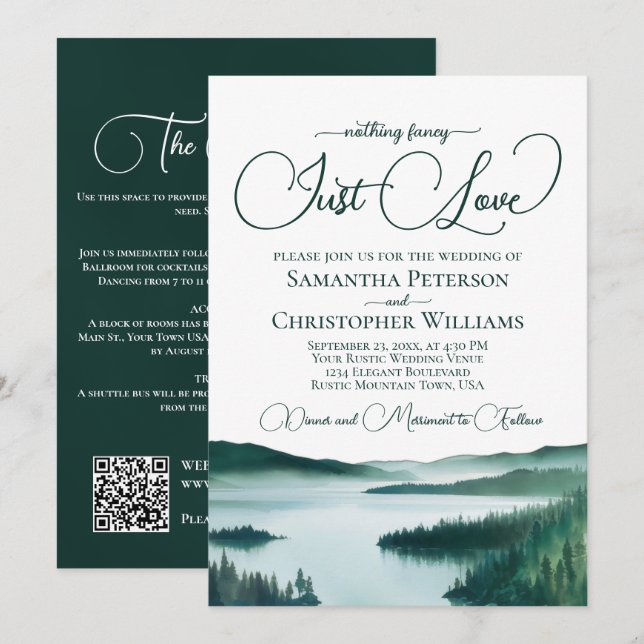 Nothing Fancy Rustic Lake QR Code Wedding  Invitation (Front/Back)