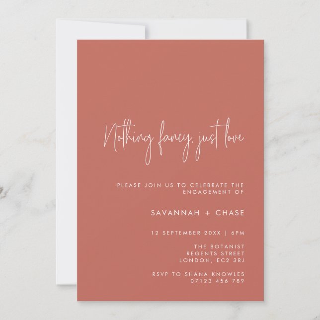 Nothing Fancy Terracotta Engagement Party Invitation (Front)