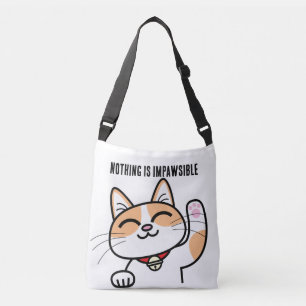 Nothing is ImPawsible Funny Kawaii Cat Crossbody Bag