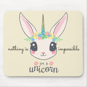 "nothing is impossible" funny unicorn rabbit mouse pad