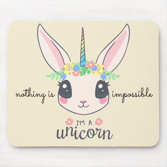 "nothing is impossible" funny unicorn rabbit mouse pad (Front)