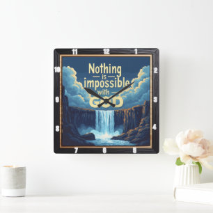 Nothing is impossible with GOD Square Wall Clock