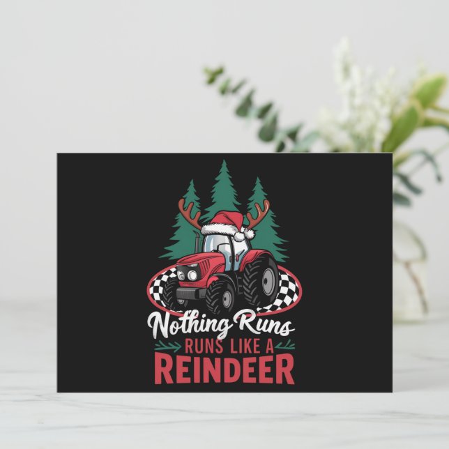 Nothing Runs Like A Reindeer Christmas Tractor  Holiday Card (Standing Front)