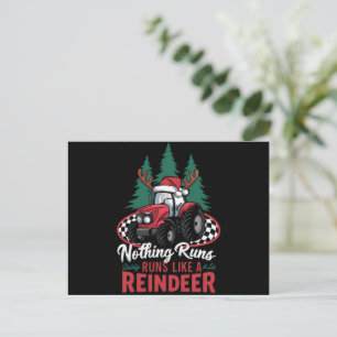 Nothing Runs Like A Reindeer Christmas Tractor Holiday Postcard