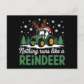 Nothing Runs Like A Reindeer Christmas Tractor Holiday Postcard