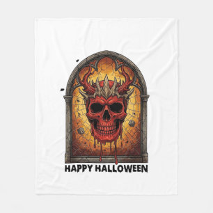 Nothing Scares Me Red Horned Skull Spider Web Hall Fleece Blanket