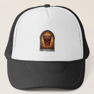 Nothing Scares Me Red Horned Skull Spider Web Hall Trucker Hat