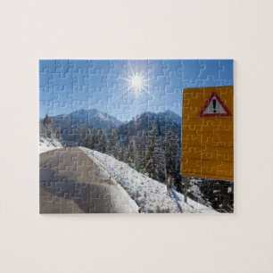 notice board on a winter road, snow covered jigsaw puzzle