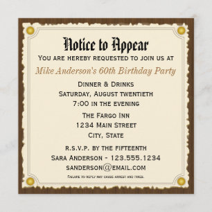 Notice to Appear Birthday Party invitation