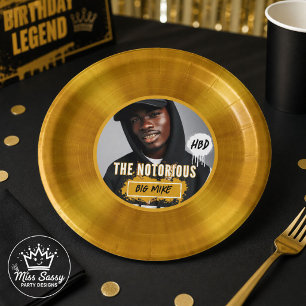 Notorious Hip Hop Gold Record Custom Photo B-day Paper Plate