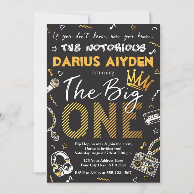 Notorious One Birthday Invitation, 90s Hip Hop Invitation (Front)