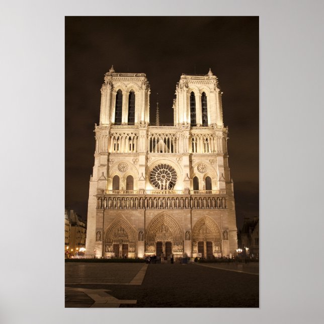 Notre Dame cathedral at night Poster (Front)
