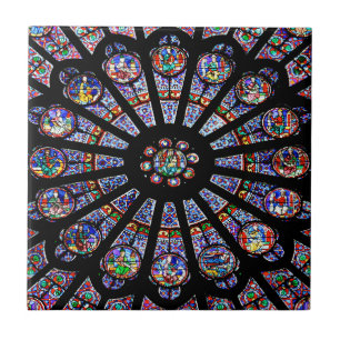 Notre-Dame Cathedral Colourful Stained Glass Ceramic Tile