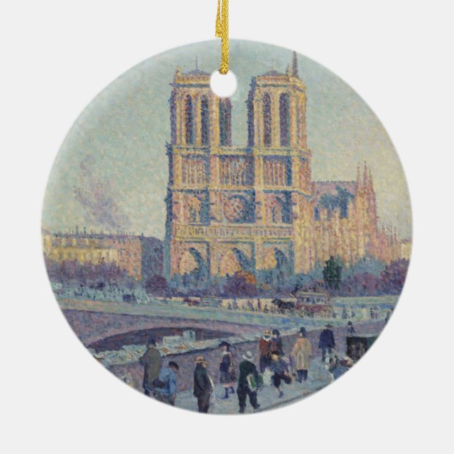 Notre Dame Cathedral Paris France Classic Painting Ceramic Ornament (Back)