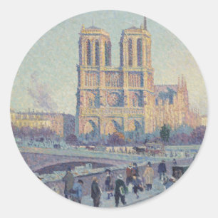 Notre Dame Cathedral Paris France Classic Painting Classic Round Sticker