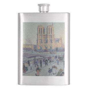 Notre Dame Cathedral Paris France Classic Painting Hip Flask
