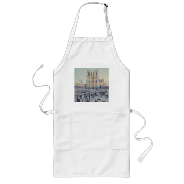 Notre Dame Cathedral Paris France Classic Painting Long Apron (Front)