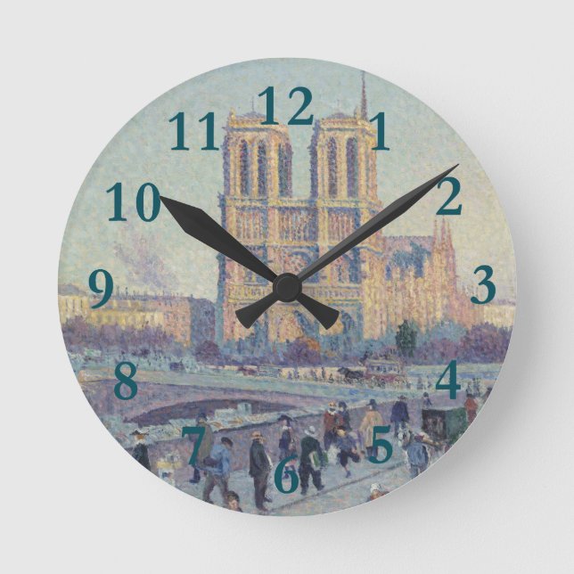 Notre Dame Cathedral Paris France Classic Painting Round Clock (Front)