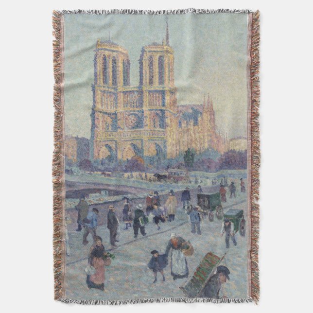 Notre Dame Cathedral Paris France Classic Painting Throw Blanket (Front Vertical)