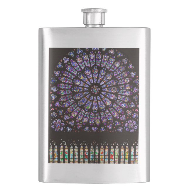 Notre Dame Cathedral Paris Rose Window Hip Flask (Front)