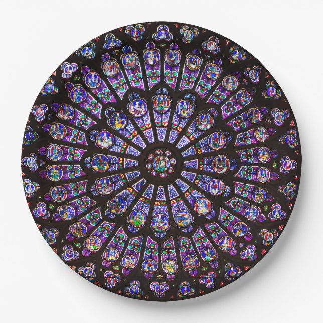 Notre Dame Cathedral Paris Rose Window Paper Plate (Front)