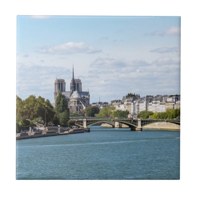 Notre Dame de Paris and Seine river - France Ceramic Tile (Front)