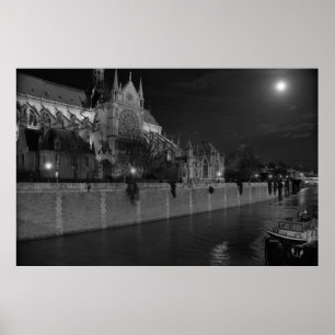 Notre Dame de Paris, moonlight, evening, Poster