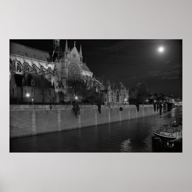 Notre Dame de Paris, moonlight,  evening, Poster (Front)