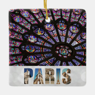 Notre Dame Paris Cathedral Stained Glass Window Ceramic Ornament