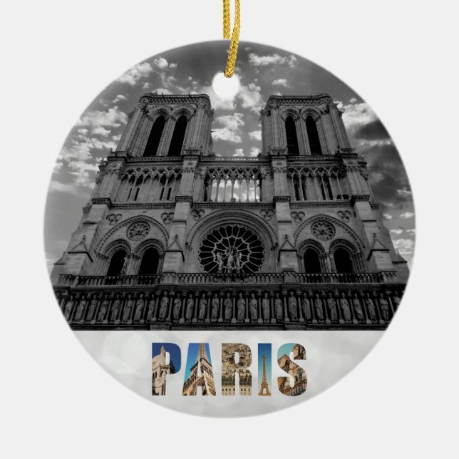 Notre Dame Paris France Cathedral Christmas Ceramic Ornament (Front)