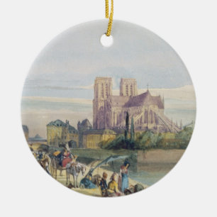 Notre Dame, Paris (w/c on paper) Ceramic Ornament