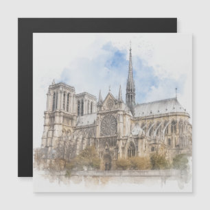 Notre Dame Watercolor, Paris Cathedral Art Magnet