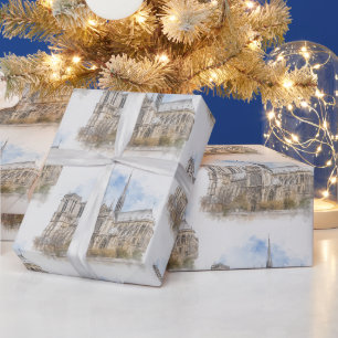 Notre Dame Watercolor, Paris Cathedral Art Wrapping Paper