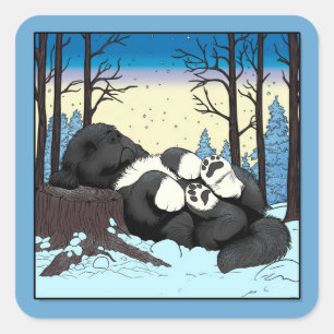 Notta Bear Cozy Winter Nap Newfoundland Puppy Square Sticker