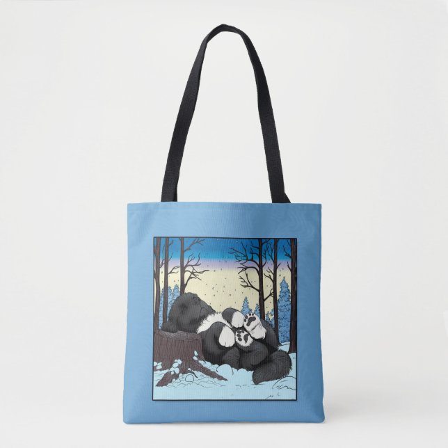 Notta Bear Cozy Winter Nap Newfoundland Puppy Tote Bag (Front)