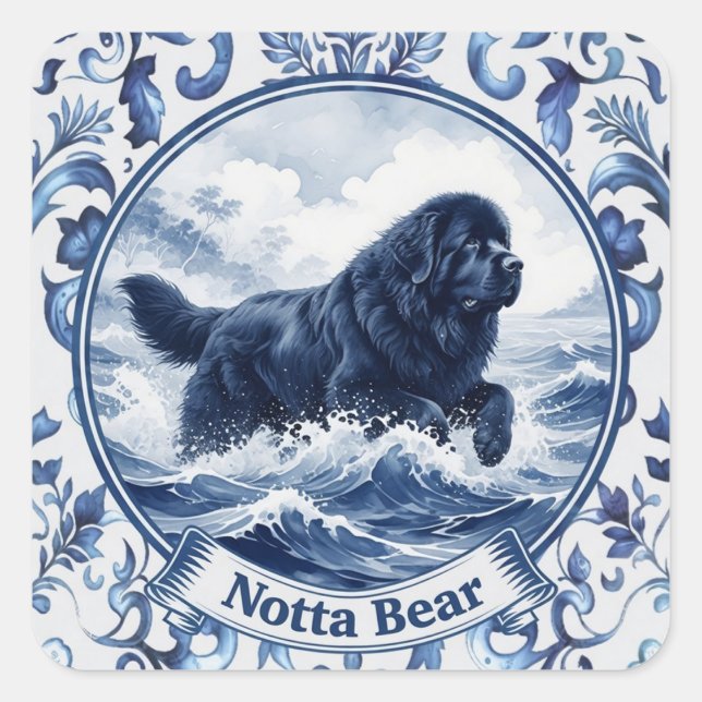 Notta Bear Delft Blue Newfoundland Square Sticker (Front)