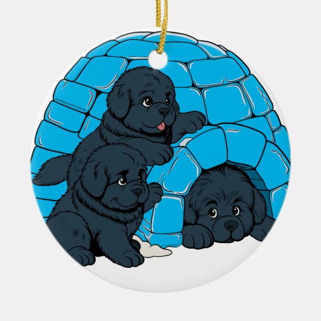 Notta Bears Newfoundland Puppy Igloo Ceramic Ornament (Front)