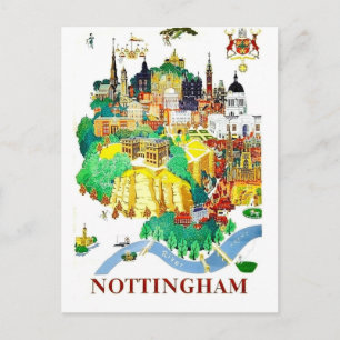 Nottingham city, houses, Great Britain, vintage Postcard