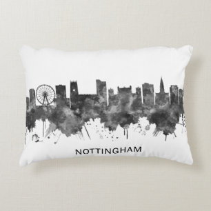 Nottingham England Skyline BW Decorative Cushion
