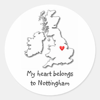 Nottingham my heart belongs classic round sticker