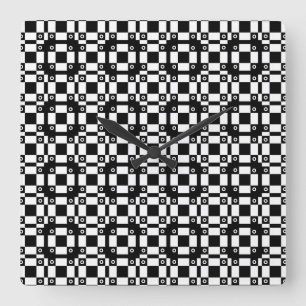 Noughts And Squares Black White Square Wall Clock