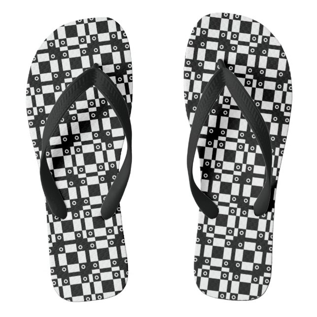Noughts And Squares Black White Thongs (Footbed)